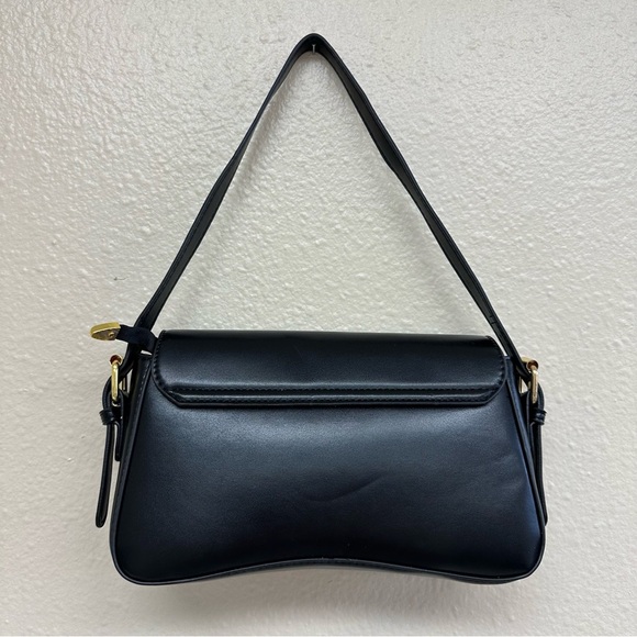 Black Saddle Everyday Shoulder Bag with 2 Straps - Picture 2 of 6